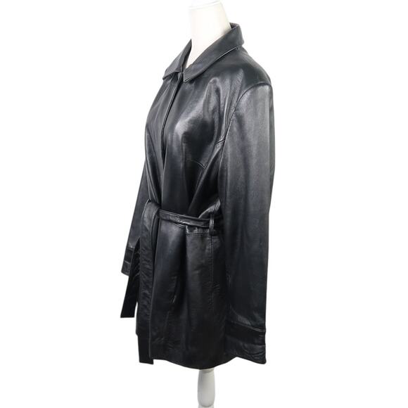 Vintage Y2K Kathy Ireland Black Leather Tie Front Jacket XL - Picture 3 of 5